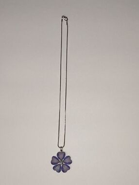 Purple Floral Pendant Necklace with Sparkling Center